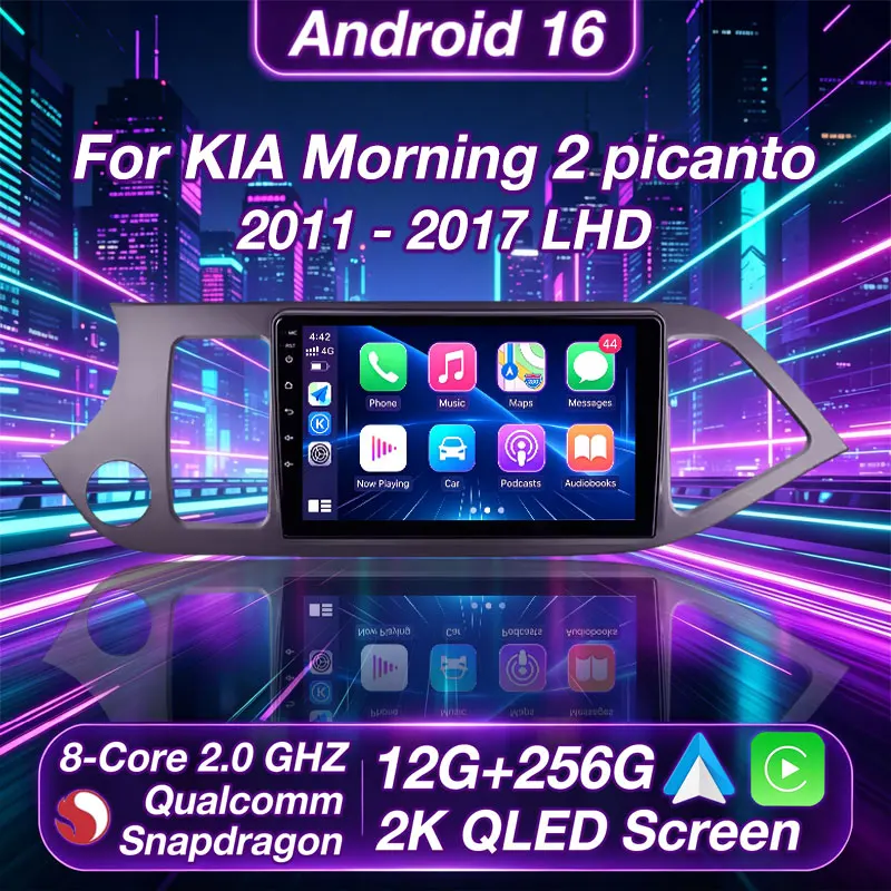 Android 16 For KIA Morning 2 picanto 2011-2017 LHD 2K QLED Android Car Radio Multimedia Video Player GPS Stereo CarPlay DSP RDS
