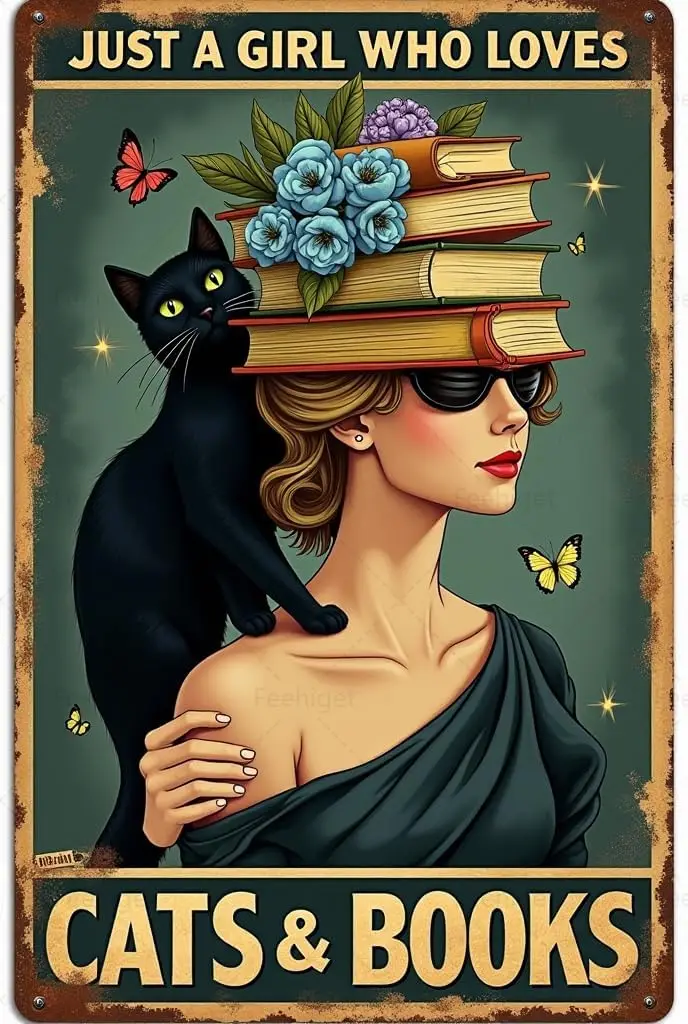 1x, металлическая банка «Просто девочка, которая любит кошек и книг», жестяные знаки, винтажная металлическая жестяная вывеска для мужчин и женщин, настенный декор для баров, ресторанов