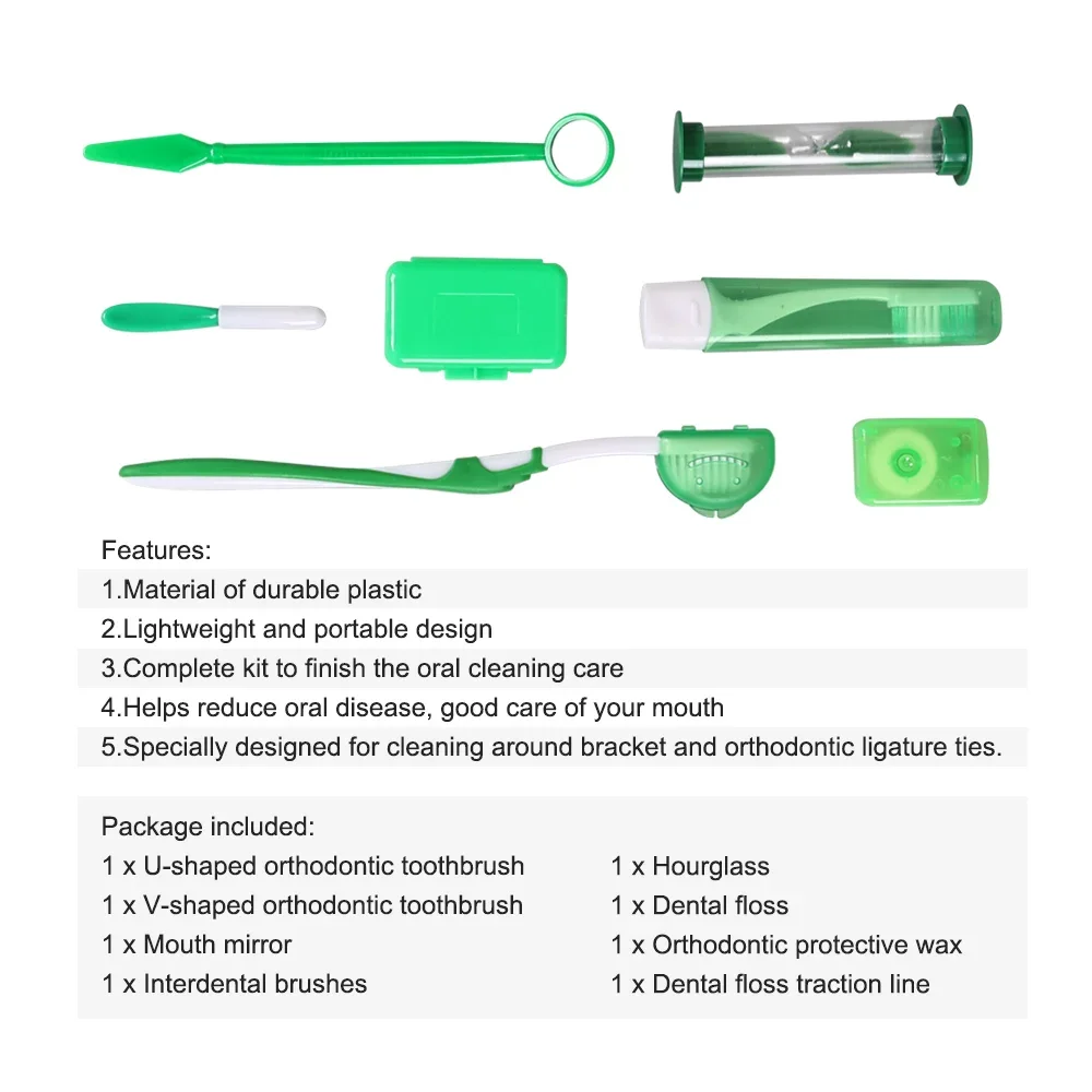 ELIJAH Orthodontic Oral Care Cleaning Braces Dental Teeth Kits Toothbrush Foldable Dental Mirror Interdental Brush Cleaning