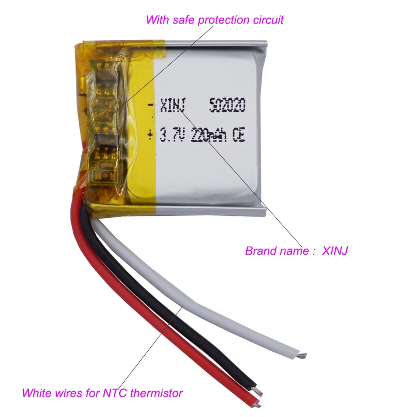 2 sztuki 3.7V 220mAh 0.81Wh NTC 3 przewody akumulator Li 502020 JST 3Pin 1.0/1.25/1.5/2.0/2.54mm do głośnika Bluetooth GPS