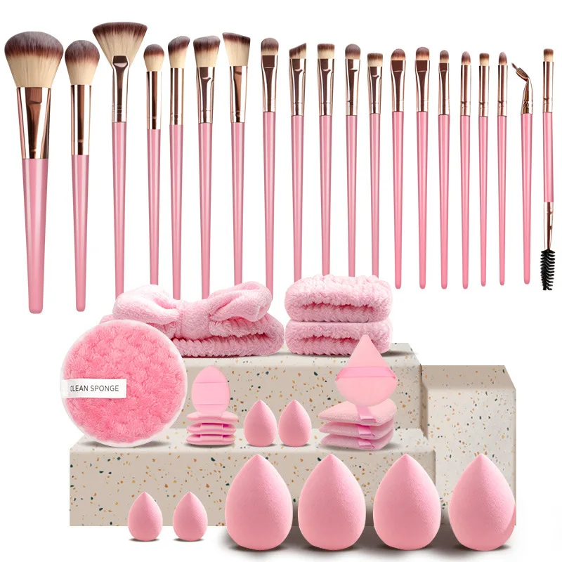 Kit de Maquiagem Rosa 20/40, Conjunto Completo de Pincéis de Maquiagem, Inclui Pincéis Macios, Esponja de Maquiagem, Presente de Aniversário, Natal e Ano Novo