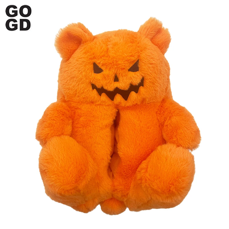 

GOGD 2023 New Halloween Teddy Bear Slippers Designer Bear Indoor Shoes Winter Warm Home Bedroom Slippers Flip Flops Funny Floor