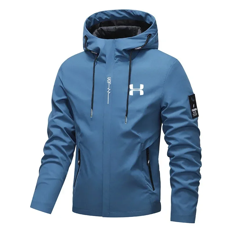 Men's Casual Hooded Jacket Spring Autumn Streetwear Zip up Loose Windbreaker for Outdoor Hiking Jogging Activewear