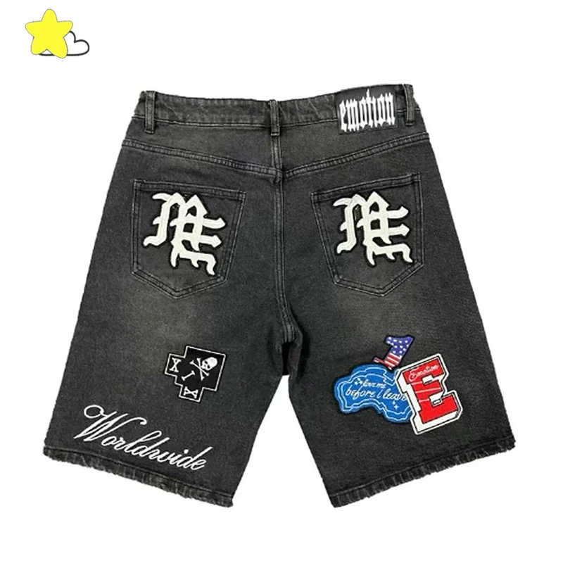 

Высококачественные черные повседневные модные бриджи для мужчин и женщин, классические джинсовые шорты с буквенным логотипом и вышивкой, СМЕШАННАЯ ЭМОЦИЯ, внутренние бирки