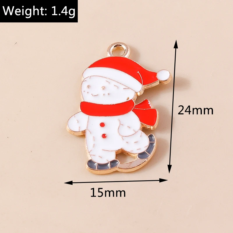 20 Stück 15x24mm Cartoon-Emaille-Weihnachts-Ski-Schneemann-Anhänger für Schmuckherstellung, Ohrringe, Anhänger, Halsketten, DIY-Bastelzubehör – Detail 1