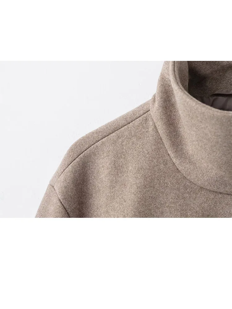 

HH женская осенне-зимняя однобортная короткая куртка для отдыха с высоким воротником-стойкой и длинными рукавами и боковыми карманами в уличном стиле