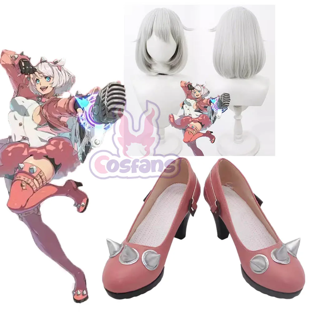 Guilty Gear Elphelt Valentine Cosplay Wig Short Gray BOB Heat Resistant Synthetic Hair Halloween Role Play Party Shoe accessorie