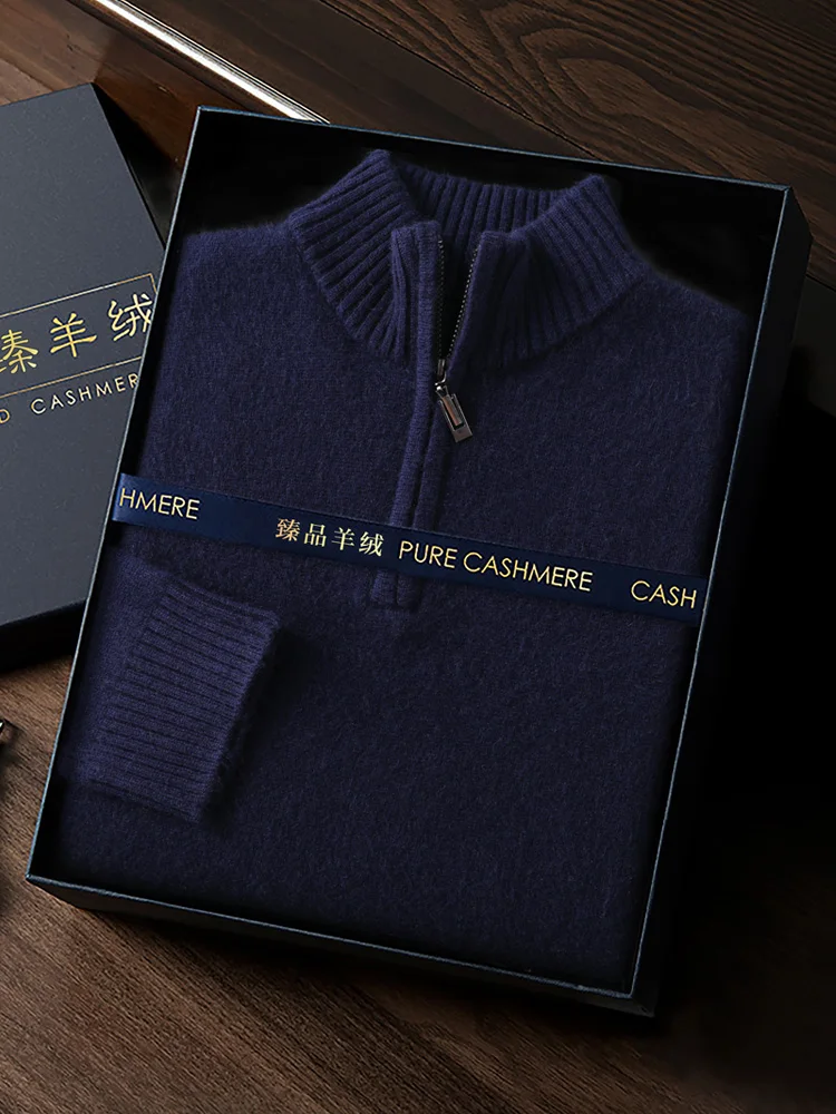 Pullover con cerniera di base spessa da uomo nuovo di alta qualità autunno inverno collo a lupetto 100% maglione di Cashmere morbido maglieria Casual top caldi