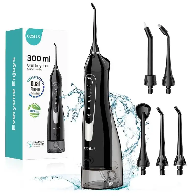

COSLUS 300 мл ирригатор для полости рта, не содержит BPA, технология двойного потока для здоровых зубов и десен, портативный ирригатор для воды