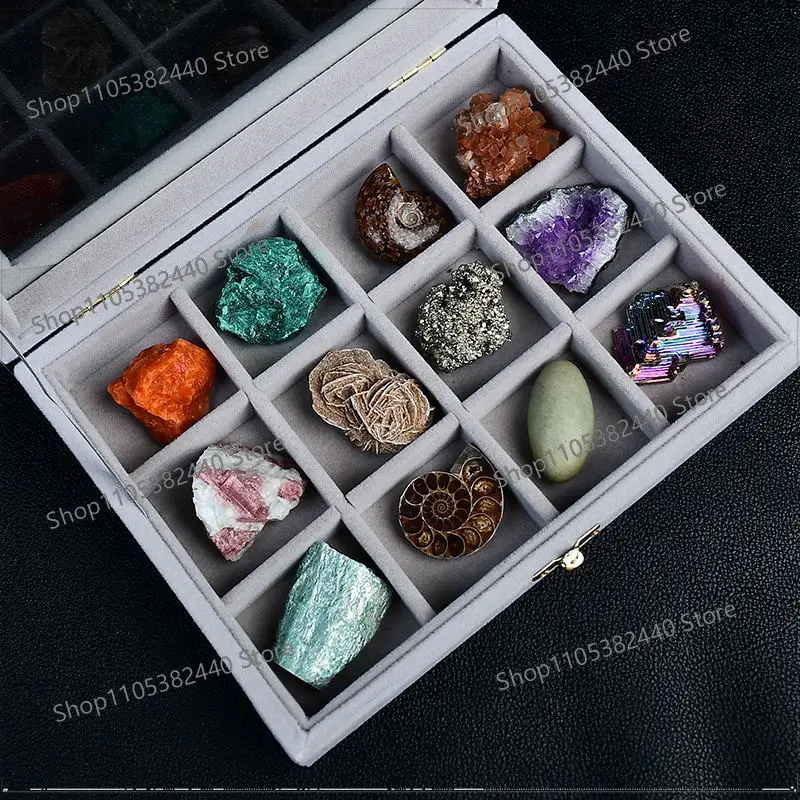 Natural white amethyst rough stone ornament 54 kinds of ores Specimen kit Children's science teaching gemstone gift