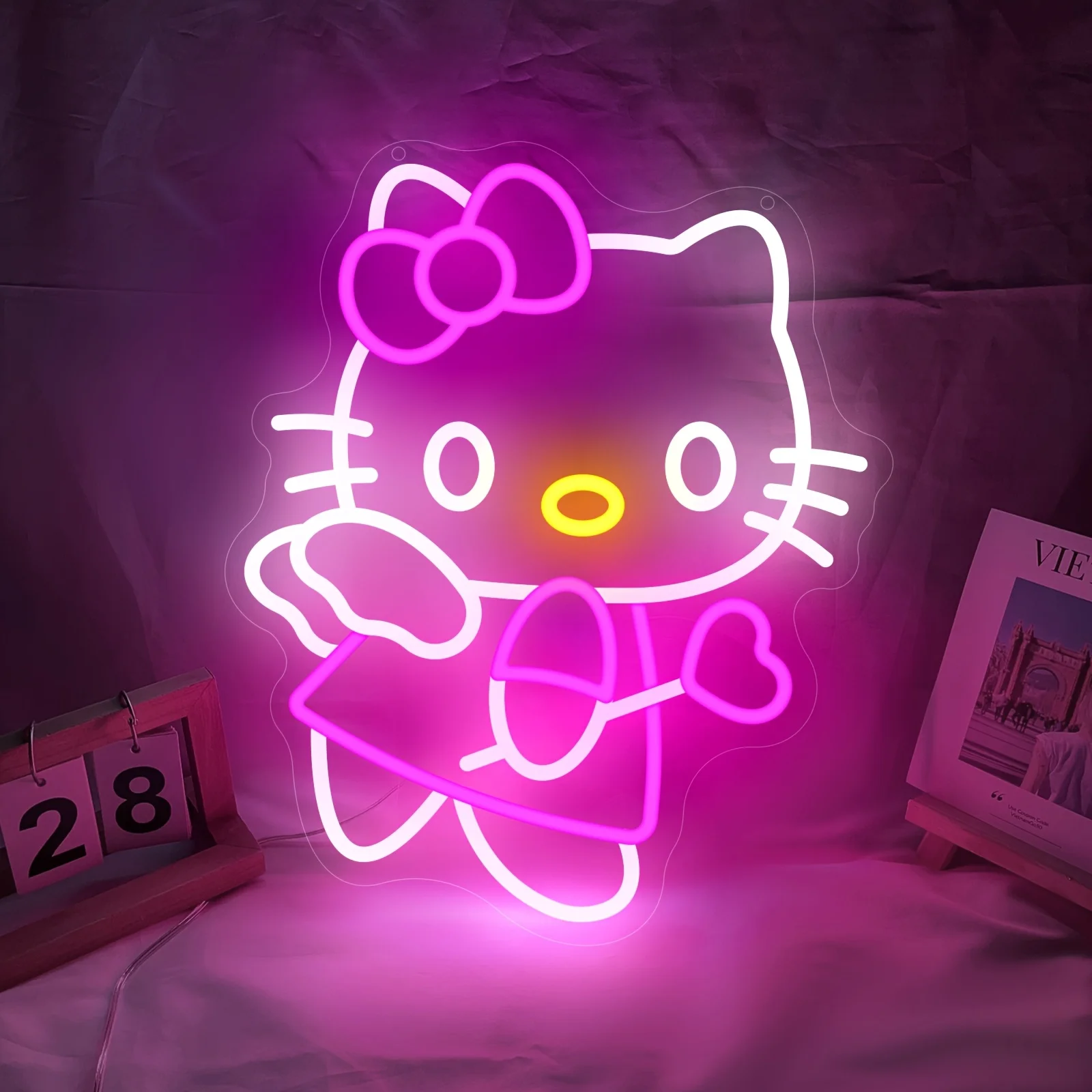 

Светодиодная неоновая вывеска Hello Kitty, волшебная палочка, ночник, питание от USB, подарок для подруг, девочек, для спальни, вечеринки, дня рождения, декор