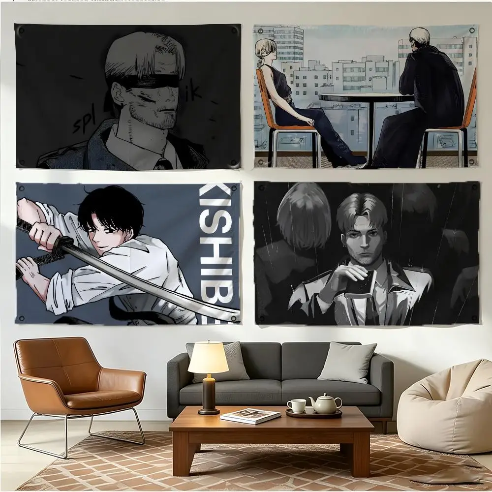 Anime Character Chainsaw Man Kishibe Flags Four Ring Borderless Art Decor Indoor Outdoor Use Simple Hang And Install