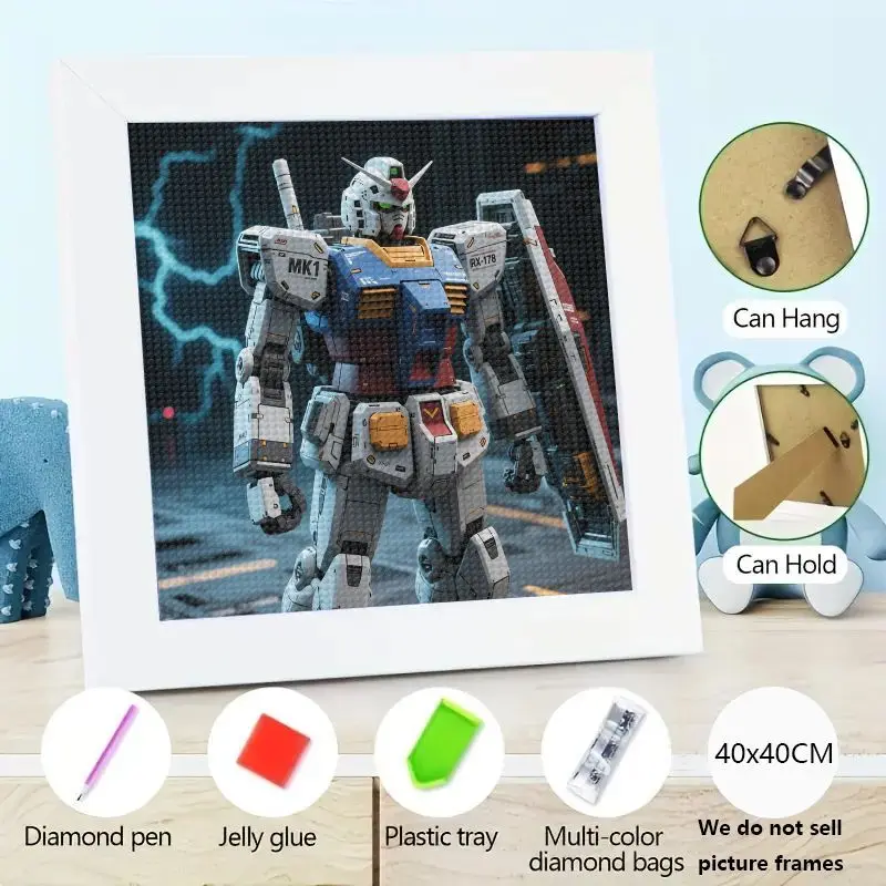 5D DIY Full Drill Diamond Painting Kit, Classic Mobile Suit Gundam RX-78-2 Mecha Robot Anime Character Diamond Art, Creative Hob