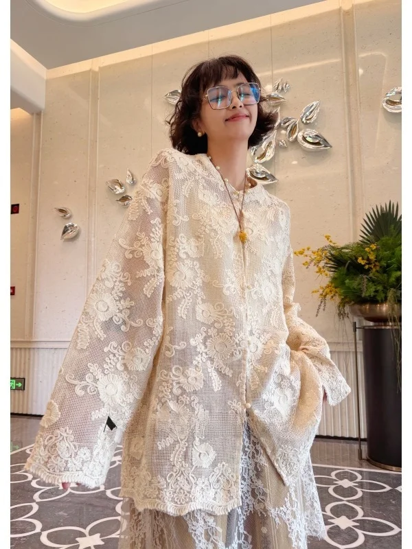 

Новое женское пальто средней длины в китайском стиле с кружевными рукавами, повседневное, свободного кроя, из чистого хлопка, комфортное, дышащее, модель 2193