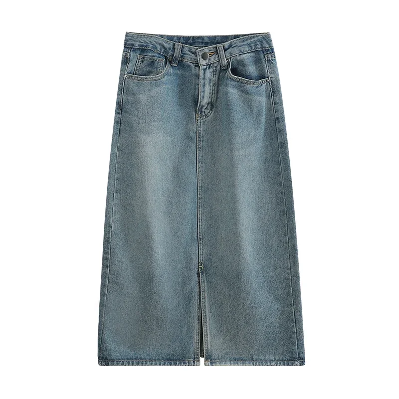 Y2K Streetwear Denim jupe femmes 2025 nouveau printemps été Design fendu longue robe taille haute grande taille minceur a-ligne jupe