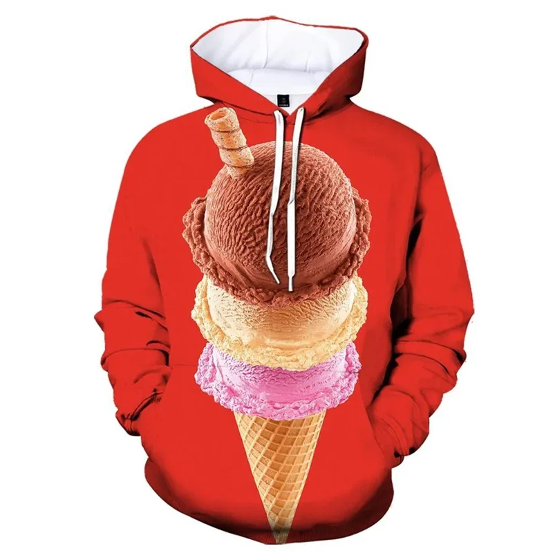 Men's and women's hoodies Ice cream Autumn and Winter sweatshirts 3D printed colorful hoodies funny long sleeve tops Street wear