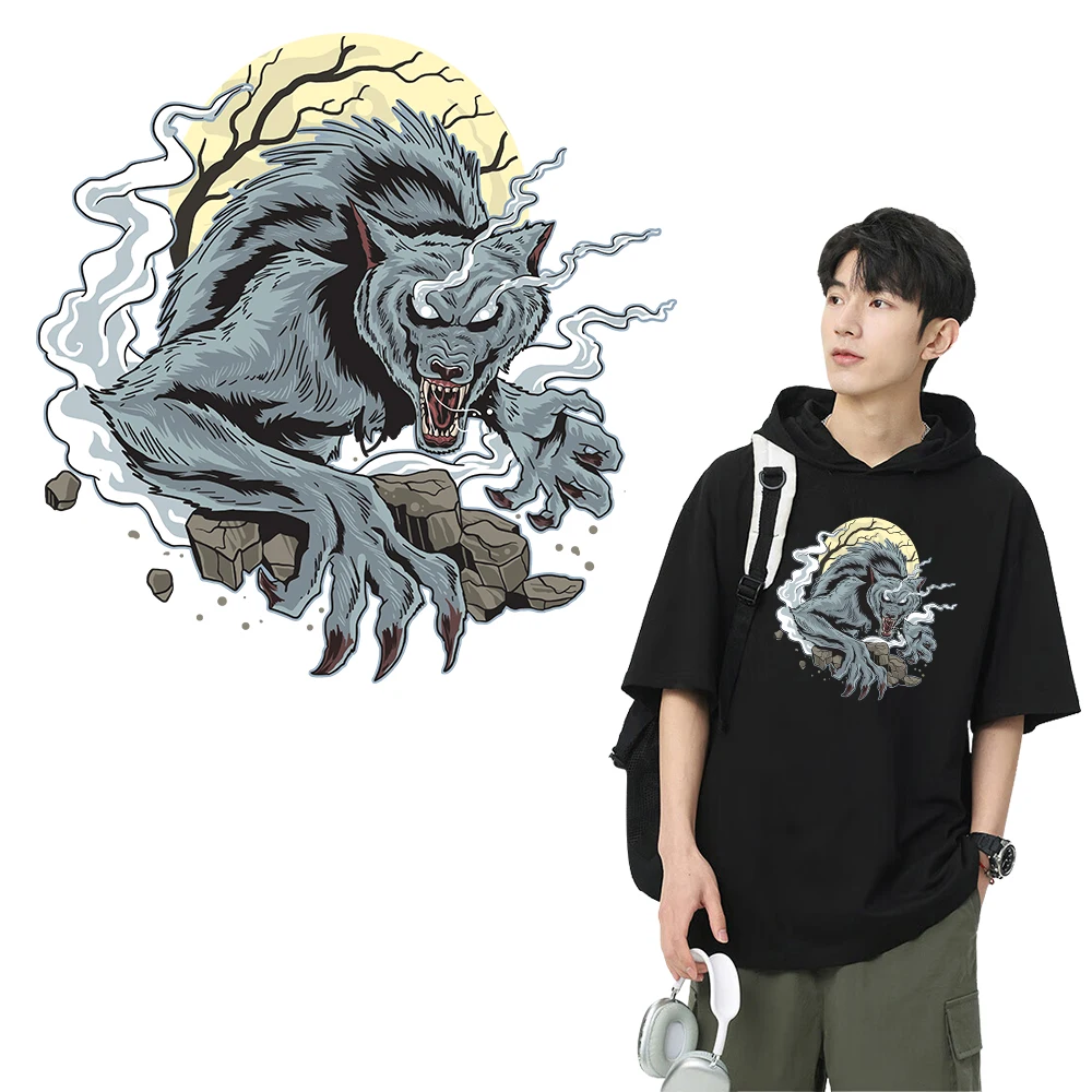 Werewolf Design Patches Heat Transfers For Clothes Cool T-shirt Design Iron on Transfers on Clothing Washable DTF Vinyl Stickers