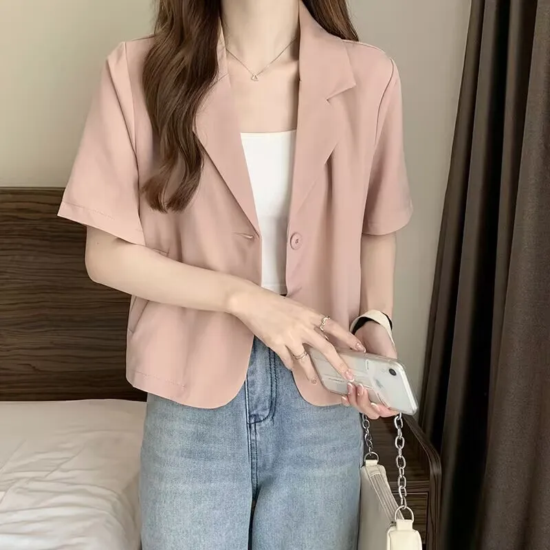 Suit Collar Short Sleeve Shirt Jacket Female Summer Tailored Coat 2024 New Niche Shirt Tops Women's Clothing Outerwears Traf