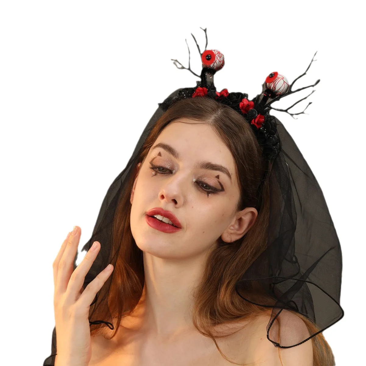 Diadema de velo gótico para mujer, accesorios de fiesta de Cosplay, joyería para el cabello, tocado gótico divertido, aro de cabeza de calabaza de Halloween