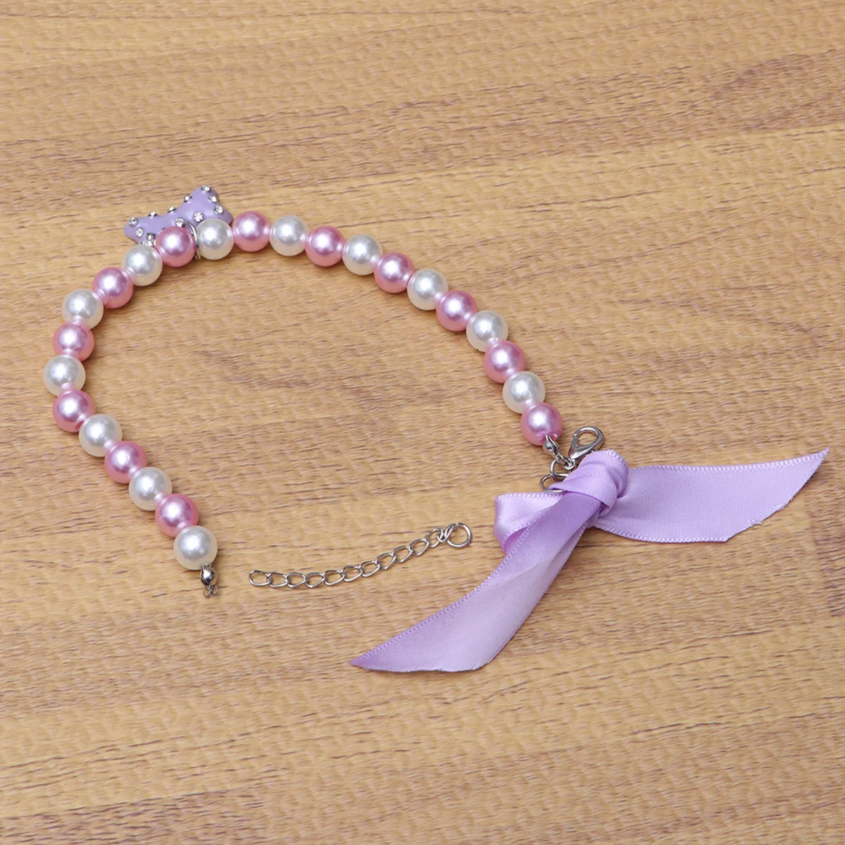 

Bowknot For Dog Puppy Jewelry Light Purple White Party Costume Accessory Pet Jewelry Dog Necklace Pearls