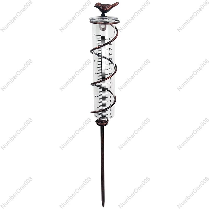 

Capacity Glass Spiral Rain Gauge,Cast Iron Bird Hanging Rain Gauge,Garden Rain Water Meter Measuring with Metal Frame