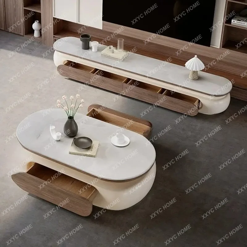 A Cream wind coffee table living room household small apartment living room wabi sand wind coffee table