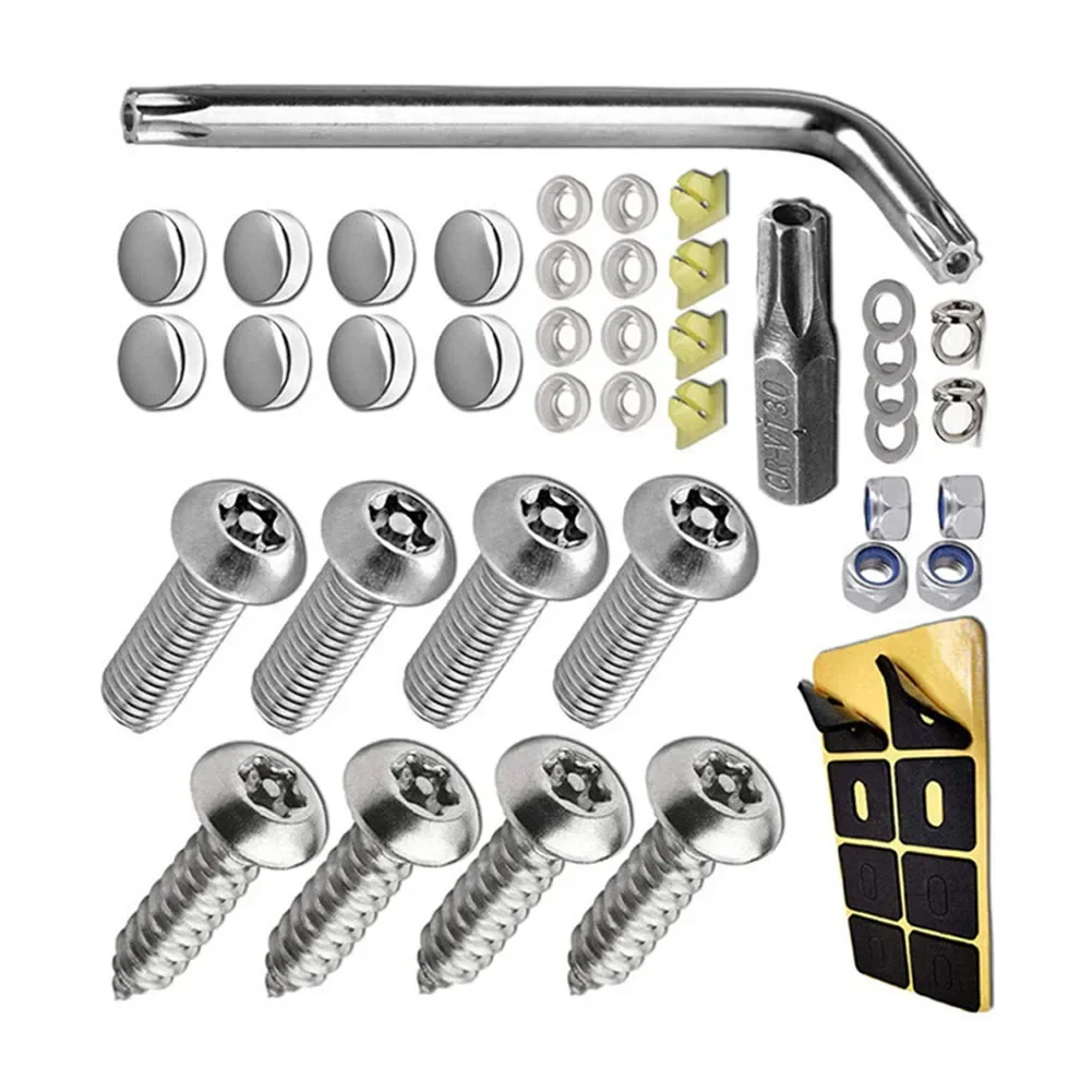 

1set Anti Theft Auto Security License Plate Screws Accessories Stainless Steel Screws Plastic+Stainless Steel Car Accessories