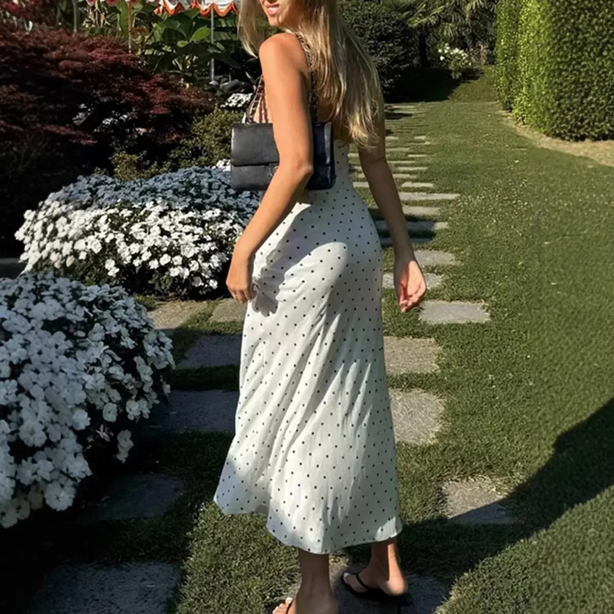 Single Polka Dot Dress High Waist Private Celebrity Style with Urban Commuting Camping Travel Daily Summer Backless for Women - view 3