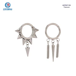 QM ASTM F136 Titanium Hinged Segment Hoop Ring Clicker with Dangle High Polished Earring Piercing Body Jewelry