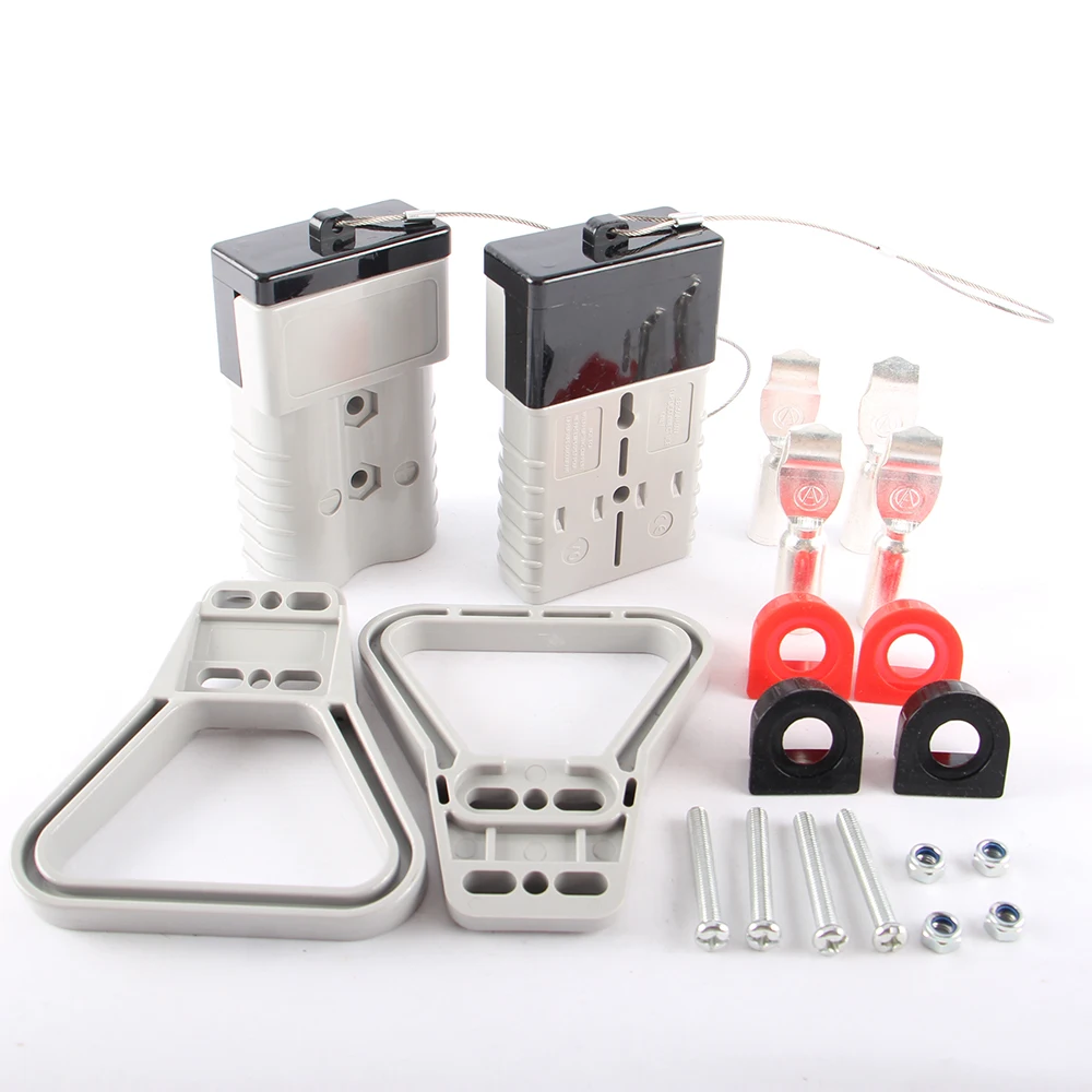 350A High Current Quick Connect/Disconnect Battery Connector Kit with Rubber Sealing Plug, Grey/Red Handle, Red/Black Hard Cover