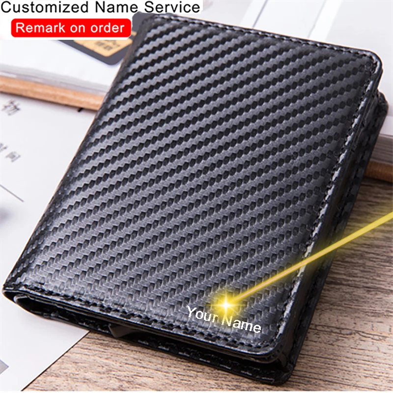 

Customized Name Logo Credit Bank Card Holder Leather Wallet Men RFID Aluminum Box Business Card Case Pop Up ID Card Holder Purse