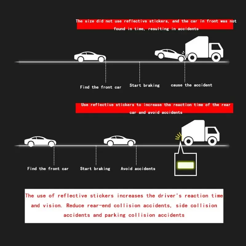 10Pcs 3*8cm Car Bumper Reflective Safety Strip Stickers Car Reflective Sticker Reflective Warning Safety Tape Warning