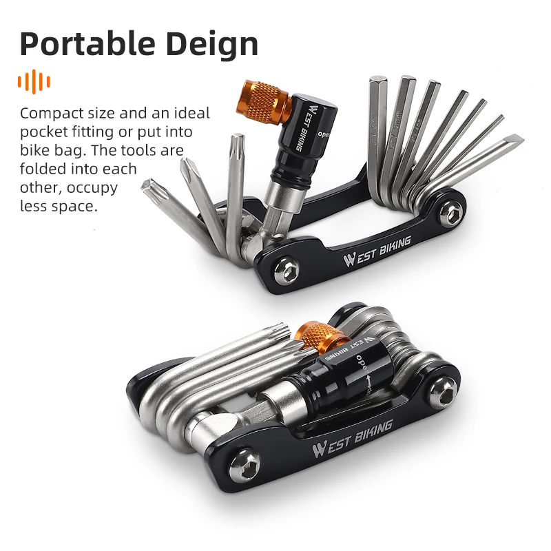 WEST BIKING Multifunctional Bicycle Repair Tool Portable 11 In 1 Folding Tool MTB Road Bike Repair Tool With CO2 Inflator Nozzle