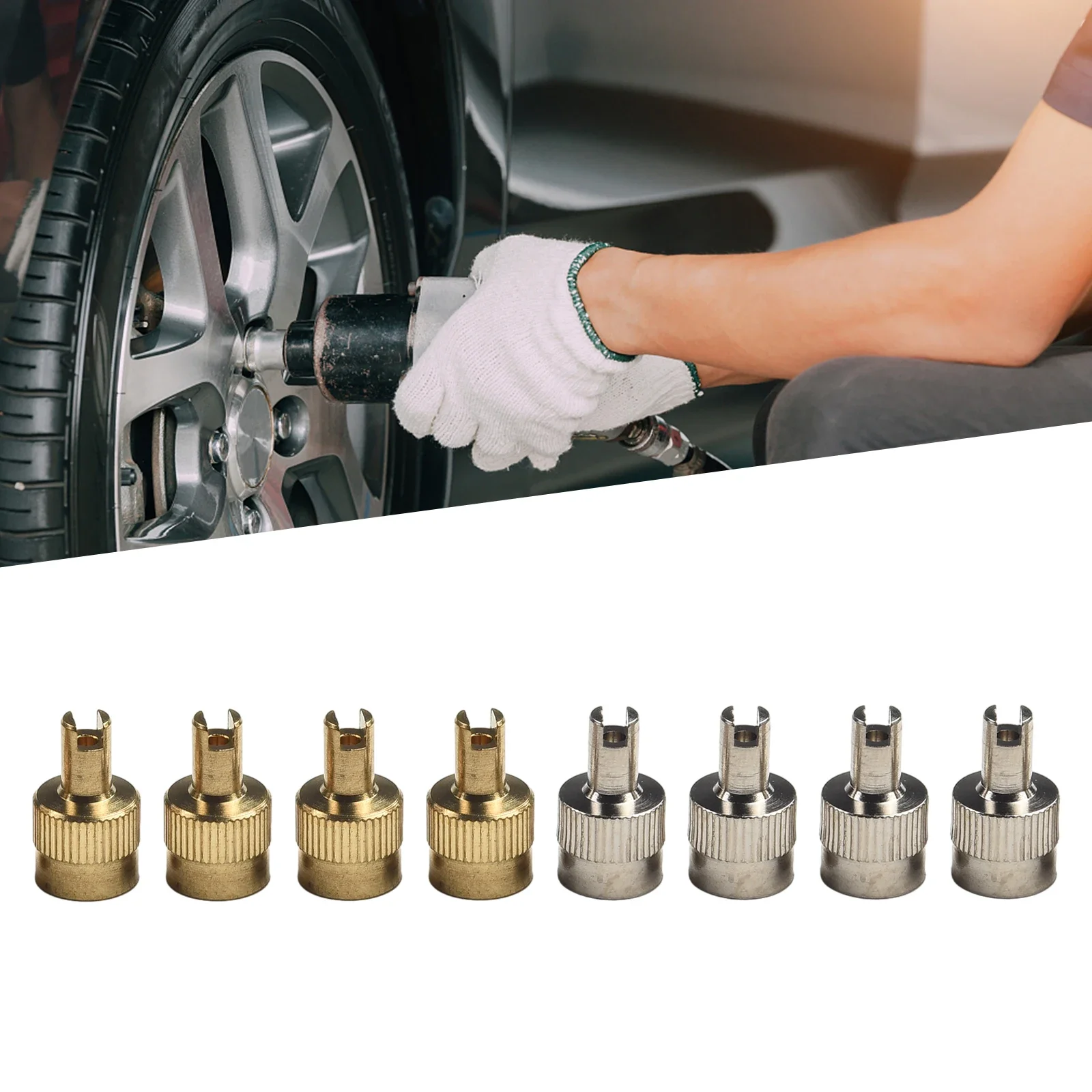 Metal 8pcs Car Valve With Key Valve Extractor Tool For Reliable Protection Against Tire Valve Dirt And Moisture