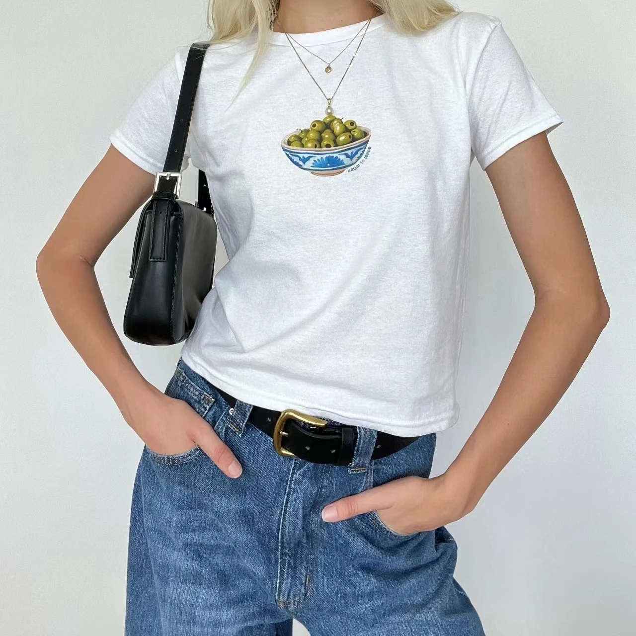 

Eager To Tease Slogan Women T-shirt Vintage Cartoon A Bowl of Green Tea Print Female Shirt New Trend Outdoor Casual Girl Tee