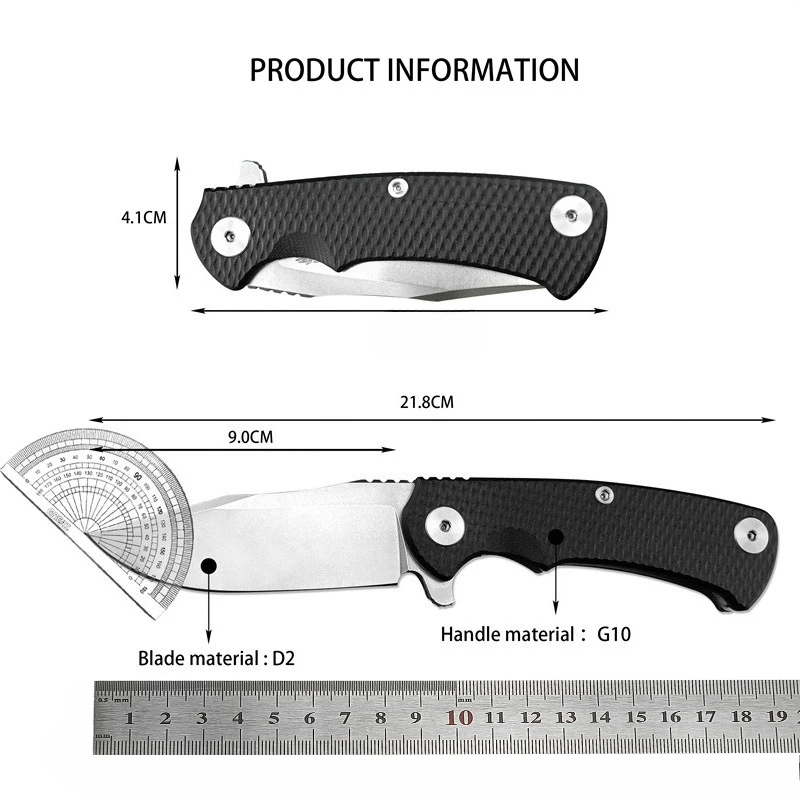 سكين محمول قابل للطي مصنوع من الفولاذ D2 المتين للتخييم التكتيكي في الهواء الطلق EDC أداة صيد عملية هدية للرجال