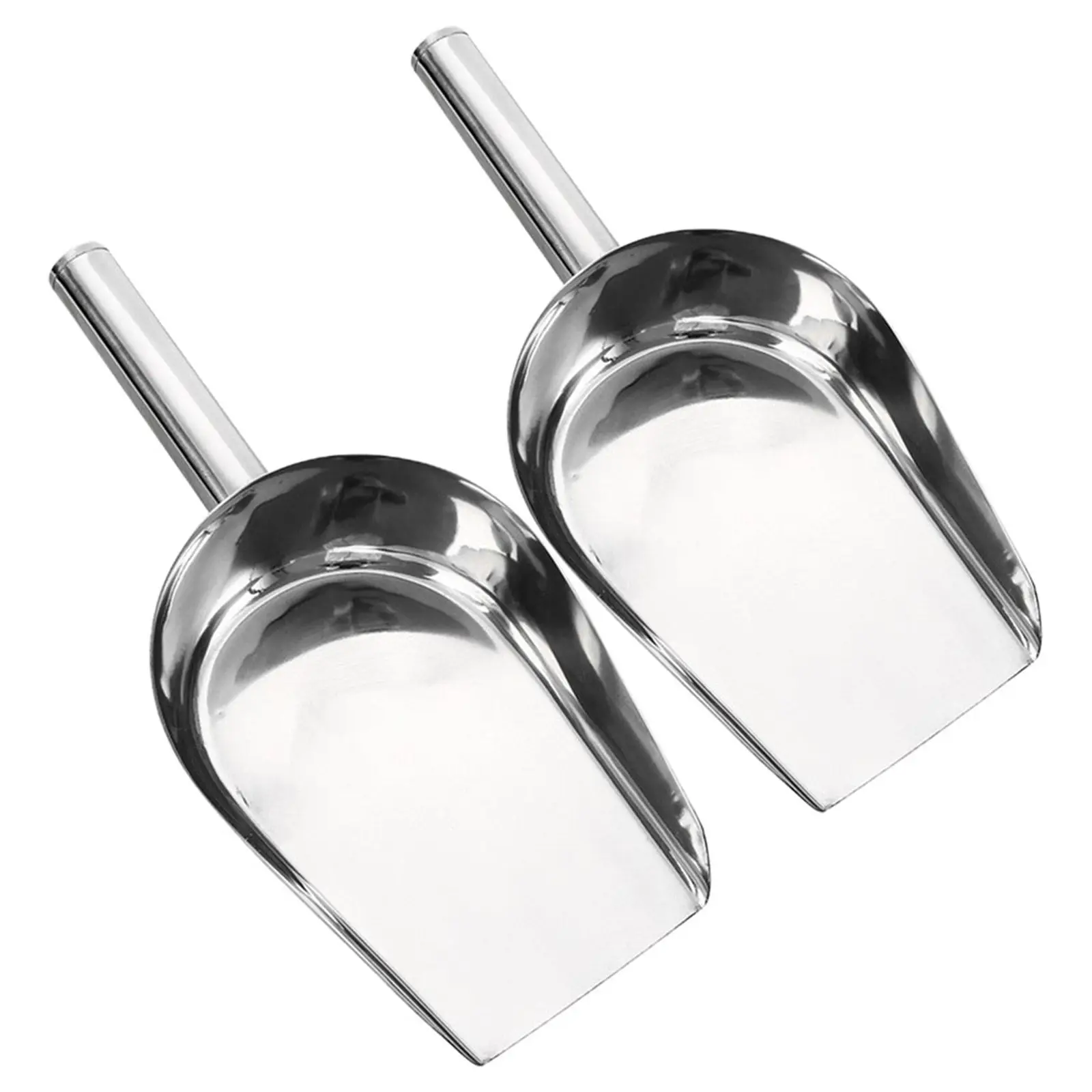 2Pcs Heavy Duty Seamless Stainless Steel Ice Scoop Kitchen Food Shovel for Ice Cubes Candy Flour Nuts Beans Coffee Sugar Grains