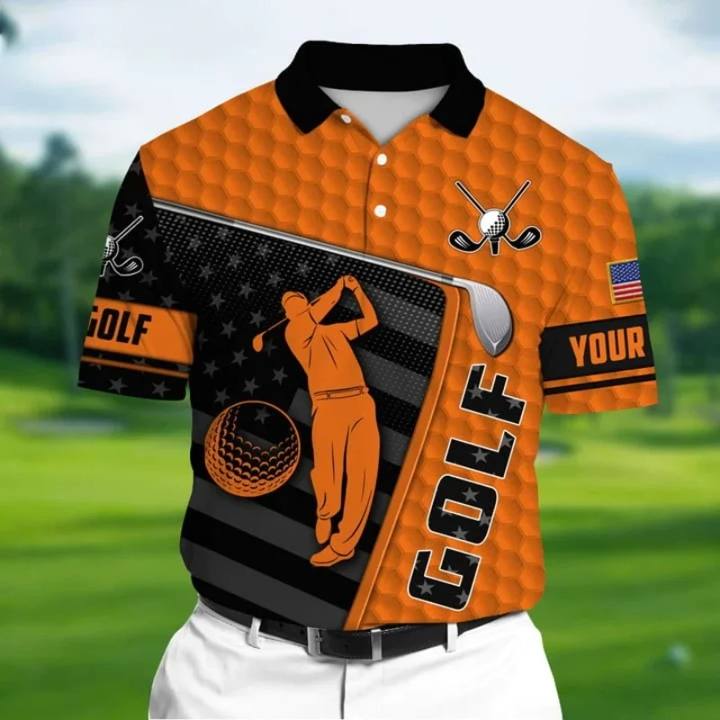 

America Golf Pattern Polo Shirt For Men Customized 3D Printed Short Sleeves Summer Casual Street Button Tees Lapel Tops Shirts