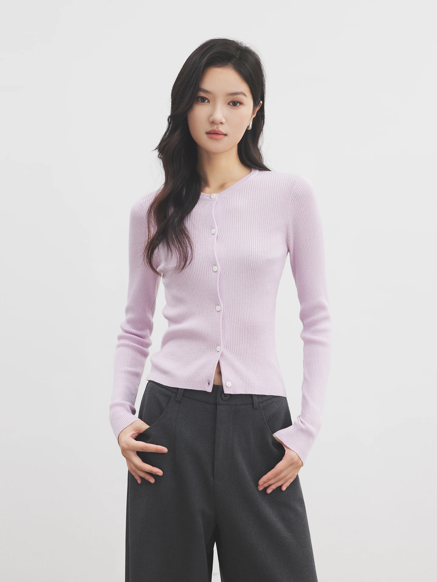 

Женский вязаный кардиган Annata из шелка и шерсти, приталенный, с круглым вырезом, длинными рукавами, однотонный, для повседневной носки весной