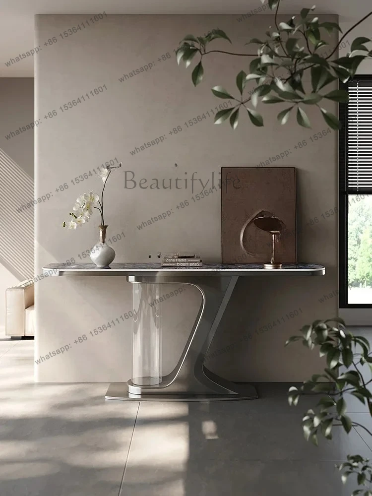 minimalist entrance table against the wall living room stainless steel marble end view table rock slab case
