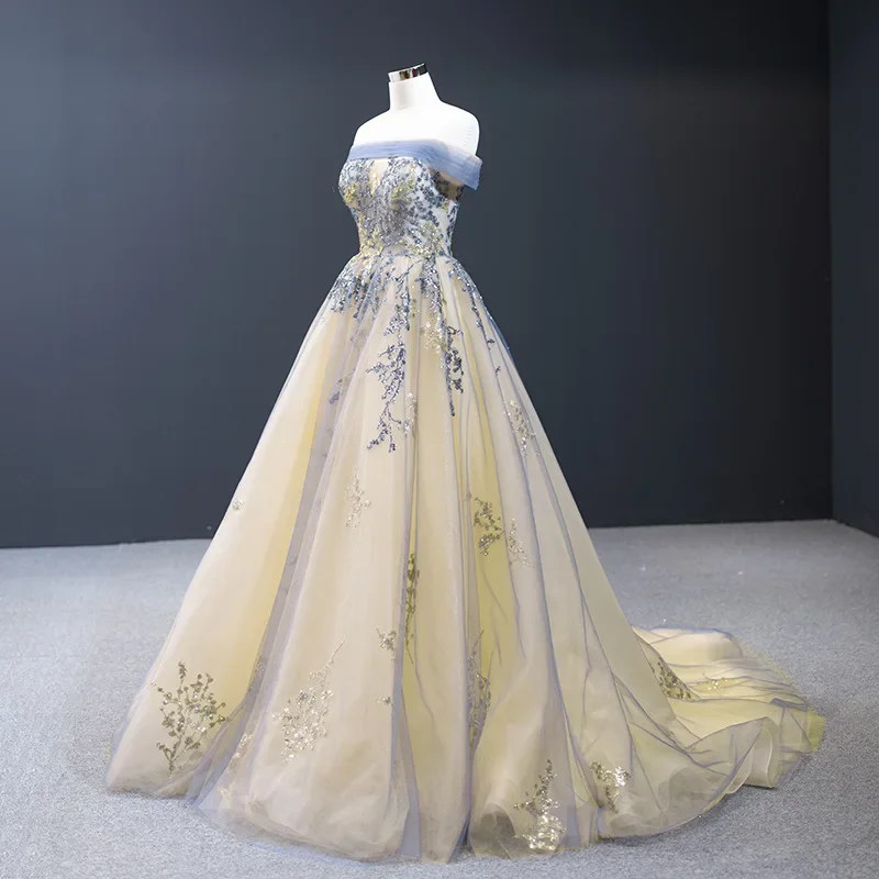 

2025 New High Quality Luxury Women's Wedding Dress Pong Dress Host Dinner Dress One Shoulder Style Queen Wedding