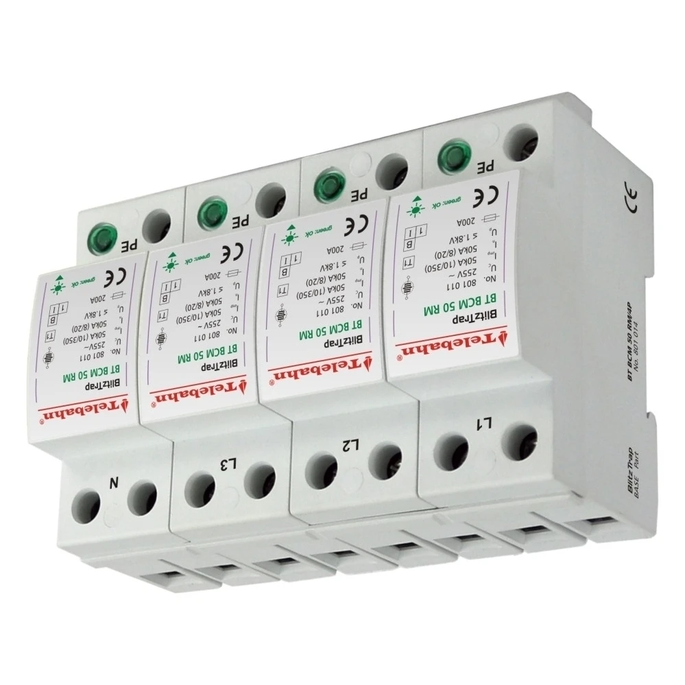 Surge Protection T1 255V AC 50kA 100kA 4P 3 Phase Surge Protector SPD for TN-S