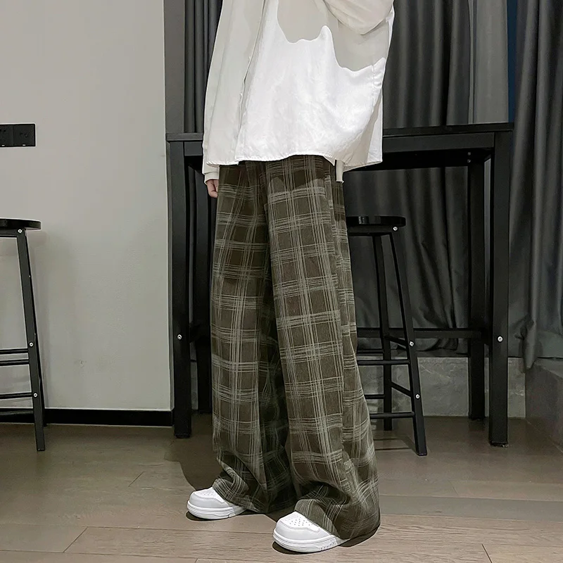 

Men's Plaid Corduroy Pants Spring Male Straight All-match Pants Unisex Casual Sweatpants Streetwear Oversize Sport Trousers Wide