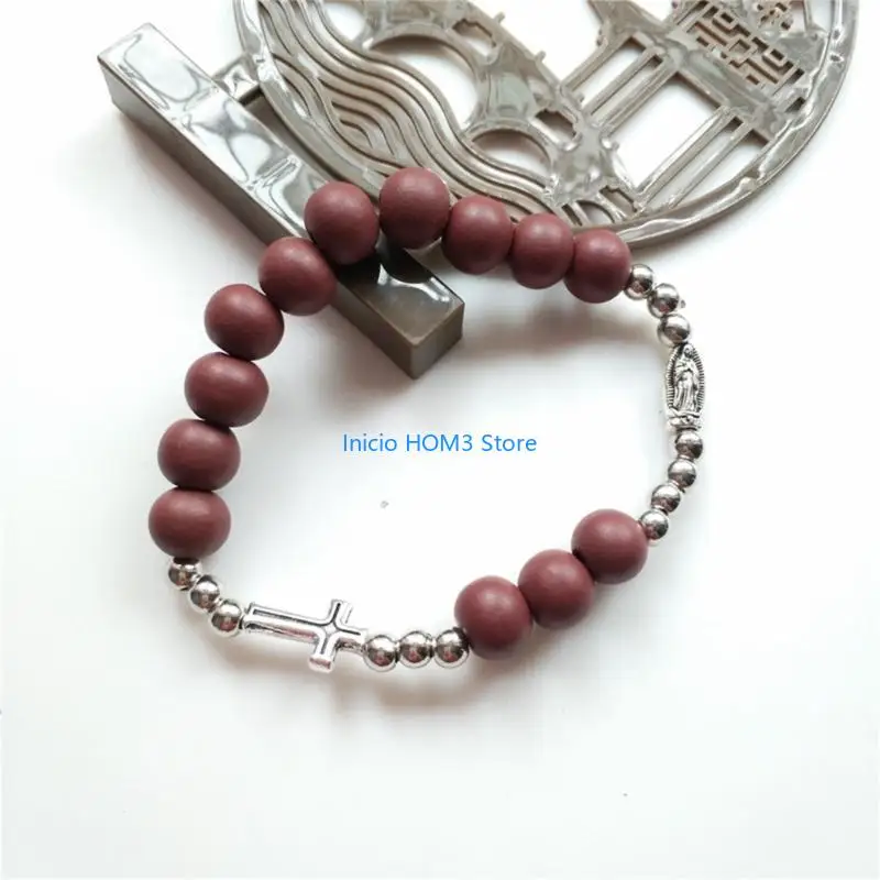 A5YD Catholic Finger Chain Vintage Rosary Baptism Rosaries Bracelet for Baptism