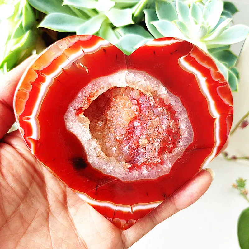 

Natural Stone Red Agate Slice Geode Crystal Chips Love Heart Room Decoration Home And Gemstone Carnelian Ornaments Reiki Healing