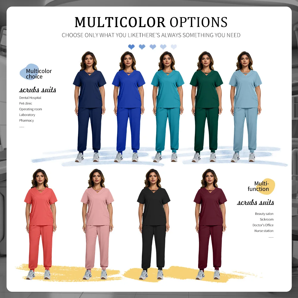 Operatiekamer Medische Uniform Scrubs Set Groothandel Korte Mouw Verpleging Werkkleding Verpleegkundige Accessoires Tops Broek Chirurgisch Pak