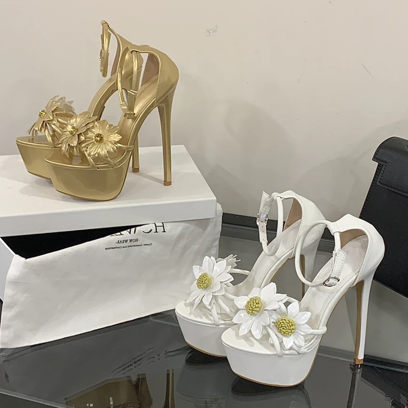 

Aneikeh Summer White Elegance Fashion Party 16CM High Heel Waterproof Platform Women's Sandals Pumps Banquet Prom Shoes