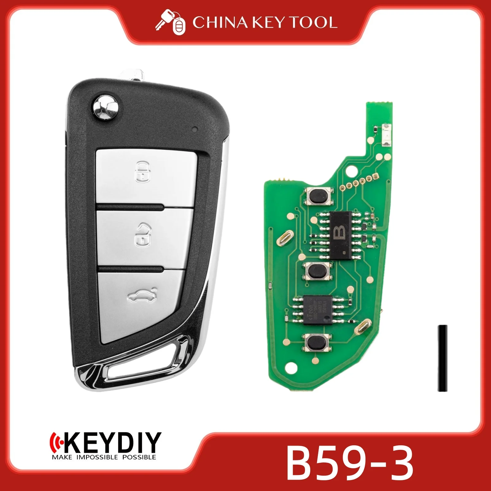 KEYDIY KD B59-3 B Series Universal Flip Remote Key 3 Buttons Compatible Type Replacement Solution