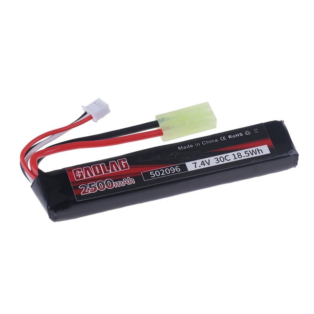 Batería de pistola de agua Lipo de 7,4 V, 2500mAh, 30C, enchufe XT60 con cargador para AKKU Mini, Airsoft, BB, juguetes eléctricos, piezas de pistolas