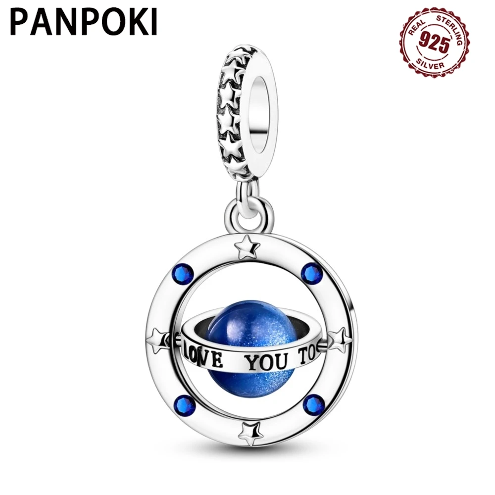 PANPOKI 925 Sterling Silver Mysterious Starry Planet Original Pendants Bracelet Charms Jewelry Party Beads DIY Trendy Gifts